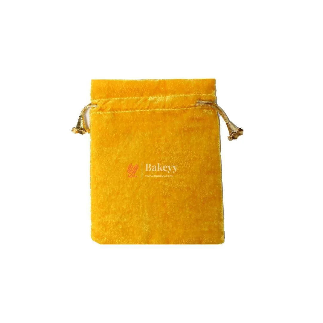 13x18 cm | Velvet Drawstring Potli Bag | Yellow  Colour | Pack of 10 | Luxurious Gift & Storage Pouch|
