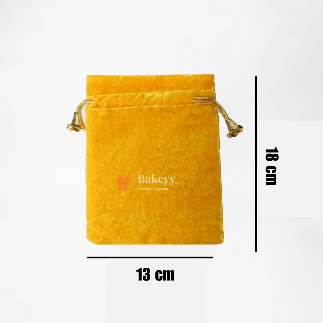 13x18 cm | Velvet Drawstring Potli Bag | Yellow  Colour | Pack of 10 | Luxurious Gift & Storage Pouch|