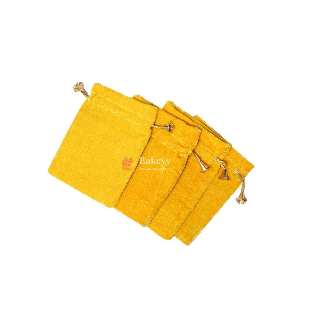 13x18 cm | Velvet Drawstring Potli Bag | Yellow  Colour | Pack of 10 | Luxurious Gift & Storage Pouch|