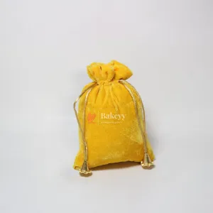 13x18 cm | Velvet Drawstring Potli Bag | Yellow  Colour | Pack of 10 | Luxurious Gift & Storage Pouch|