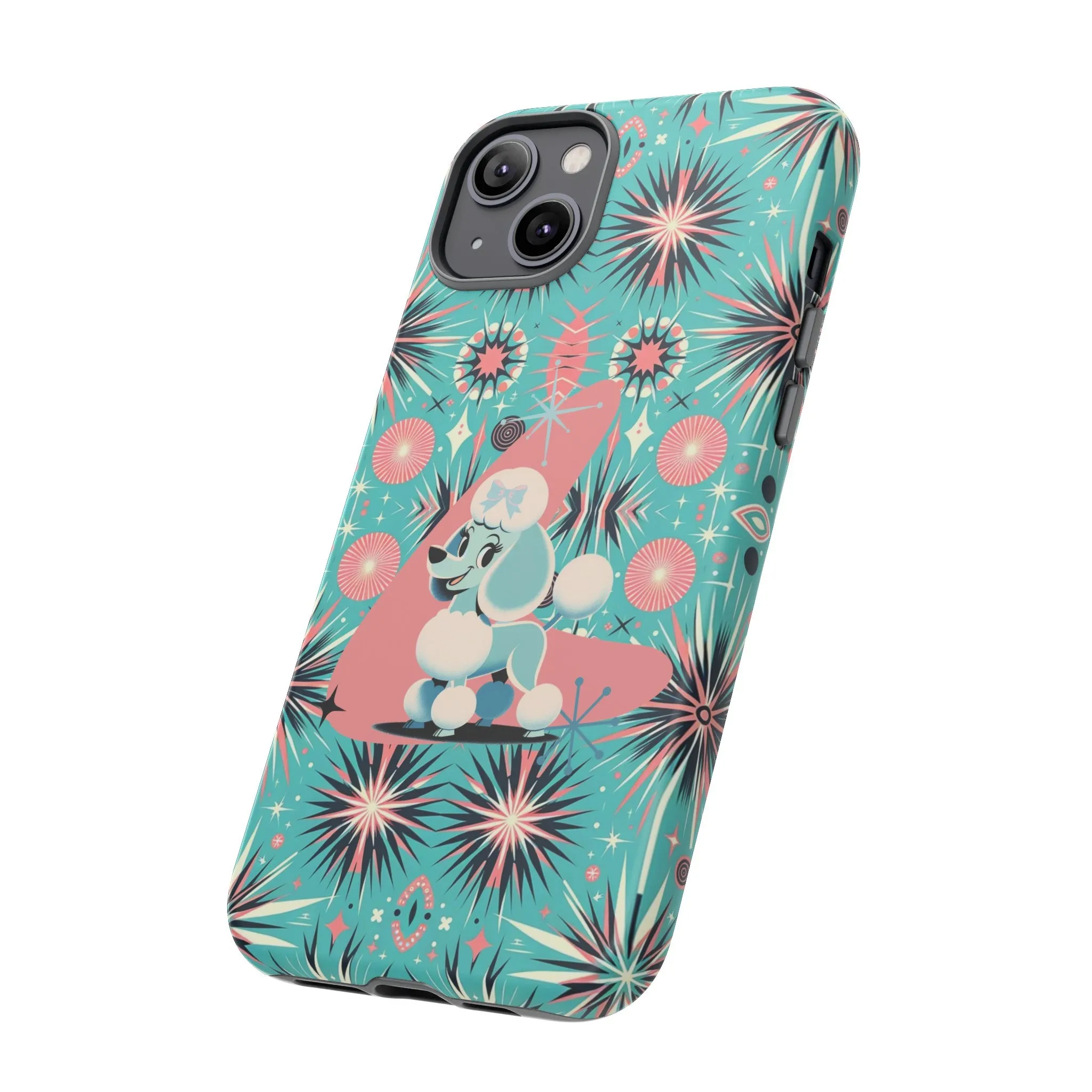 1950s Mid Century Modern Atomic Pink, Poodle Retro Smart Phone Tough Cases