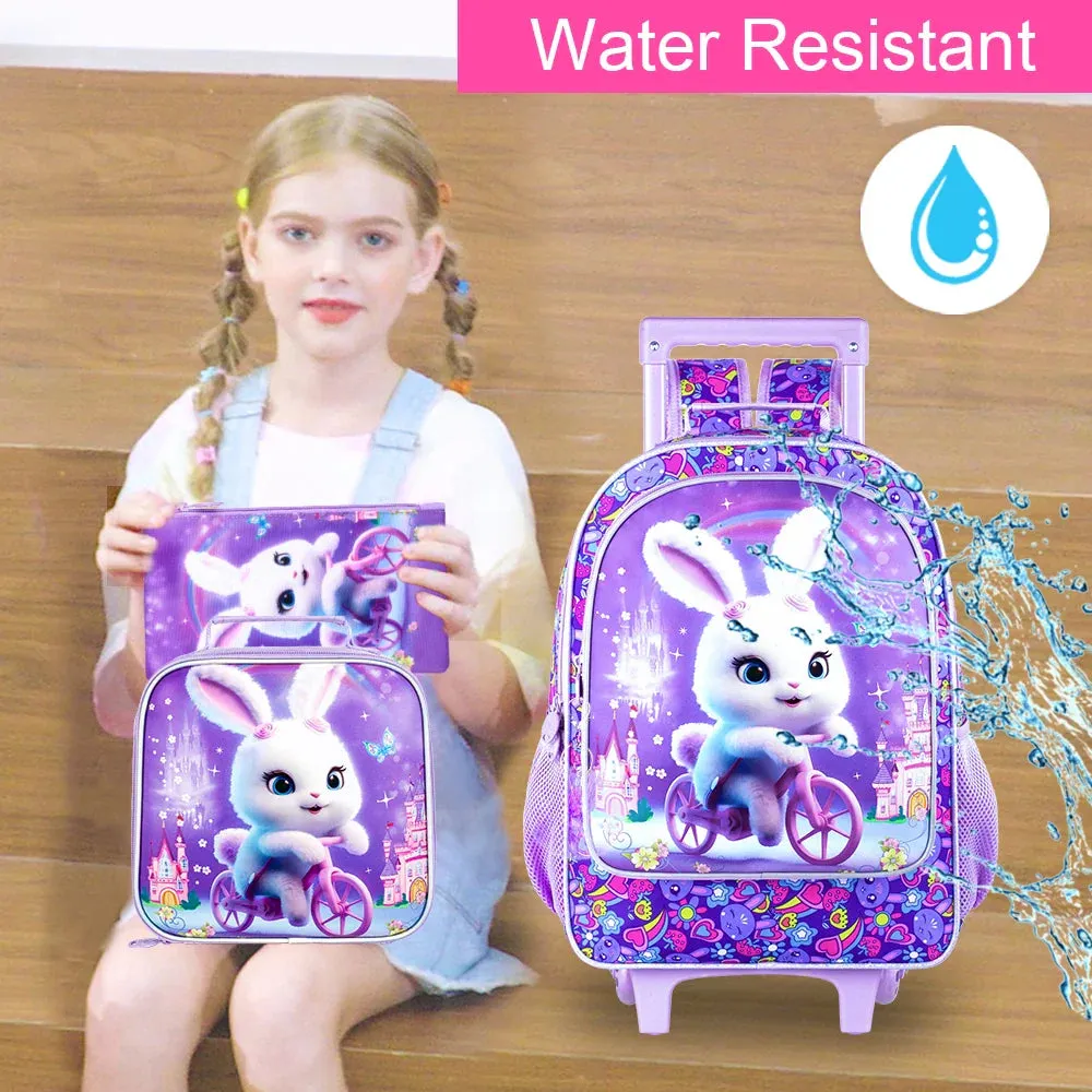 3 Piece Girls Rolling Backpack Set With Lunch Bag Rabbit