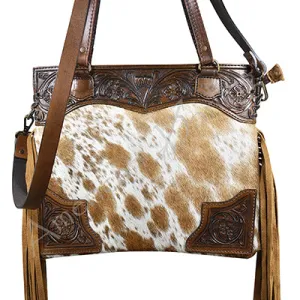 ADBG333TAWBR American Darling Hand Tooled Hair On Genuine Leather Women Bag Western Handbag Purse