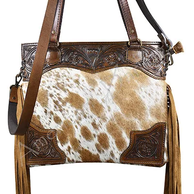 ADBG333TAWBR American Darling Hand Tooled Hair On Genuine Leather Women Bag Western Handbag Purse