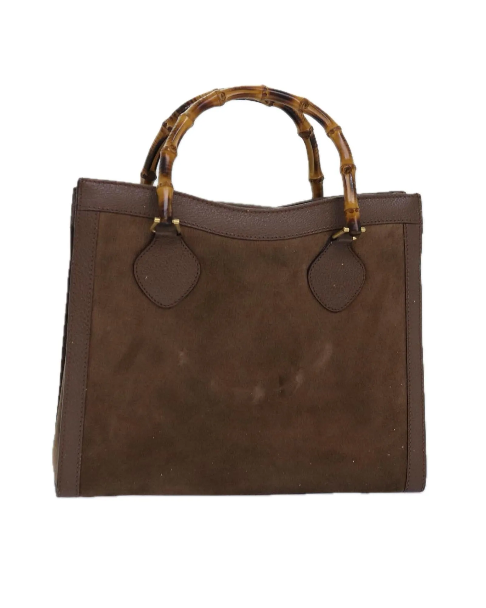 Bamboo Handle Suede Handbag with Gold Accents