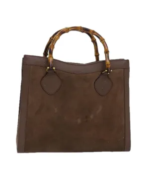 Bamboo Handle Suede Handbag with Gold Accents