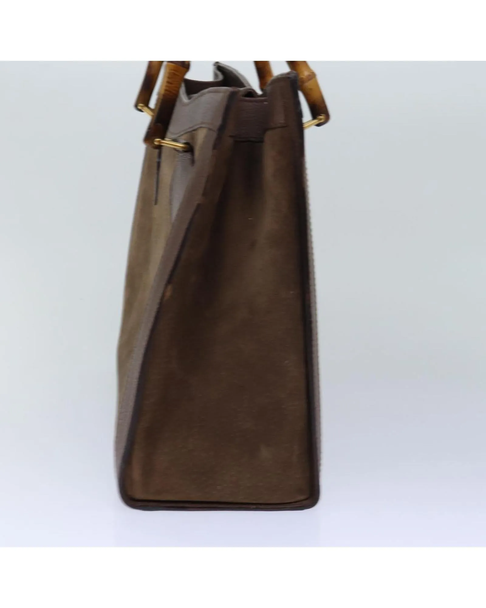 Bamboo Handle Suede Handbag with Gold Accents