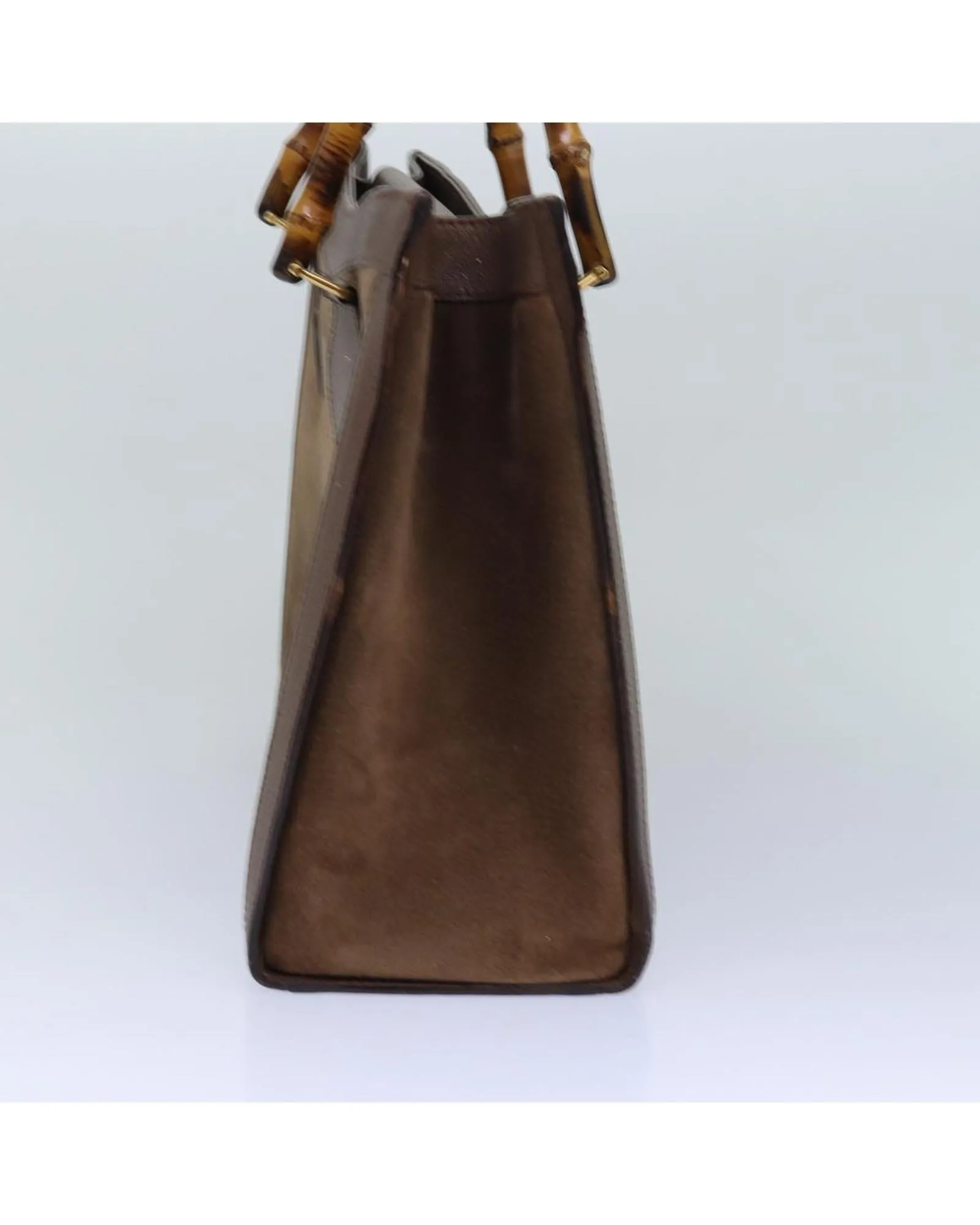 Bamboo Handle Suede Handbag with Gold Accents