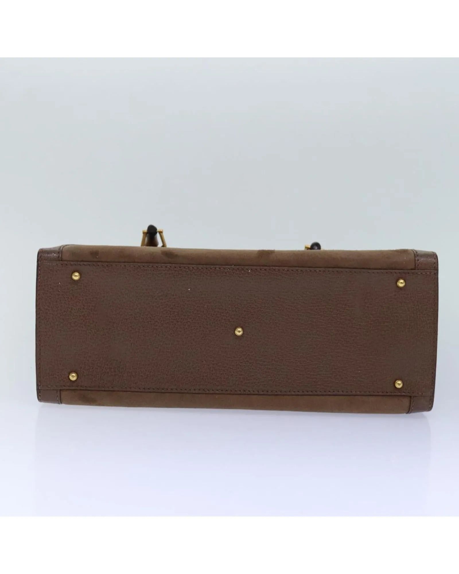 Bamboo Handle Suede Handbag with Gold Accents