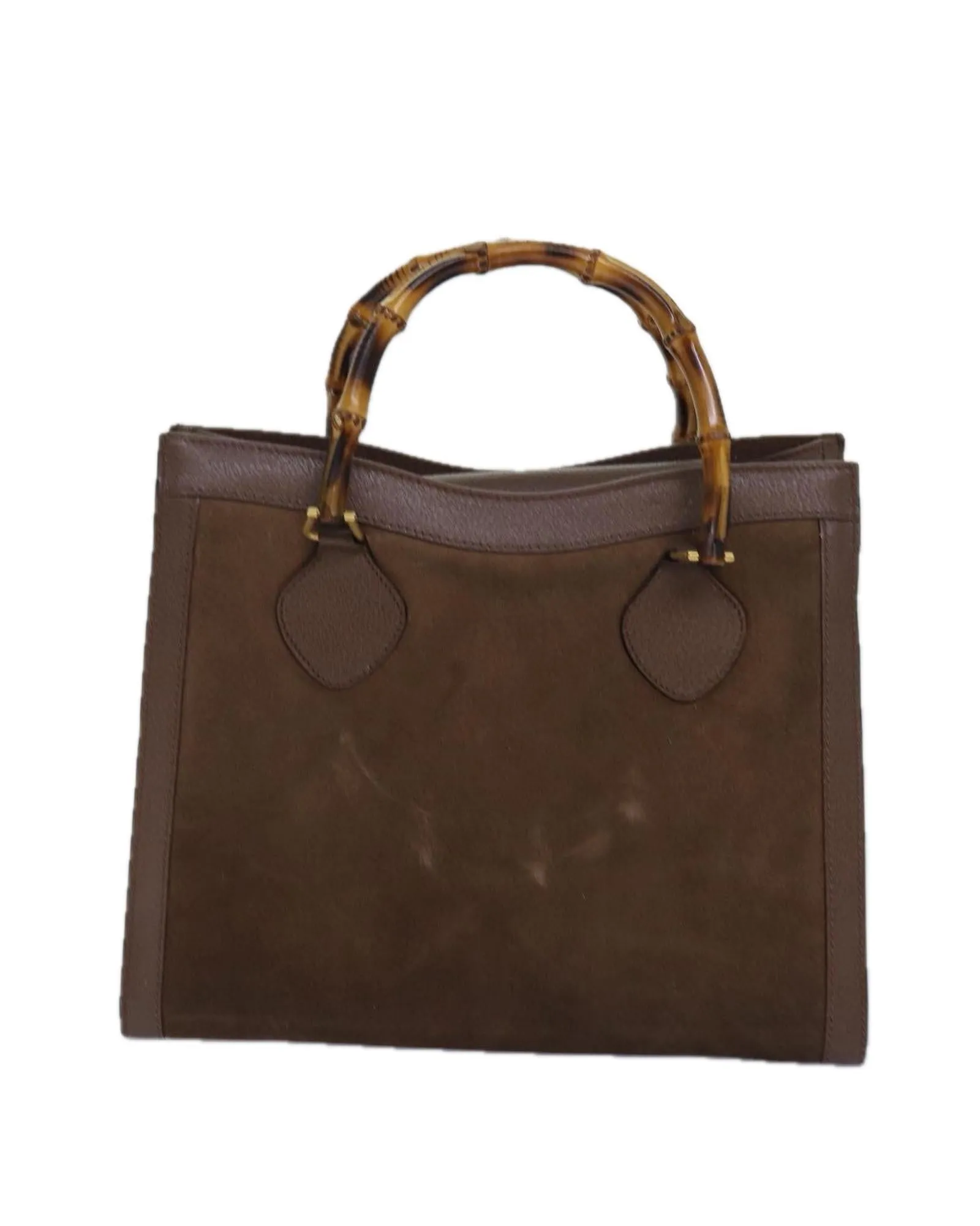 Bamboo Handle Suede Handbag with Gold Accents
