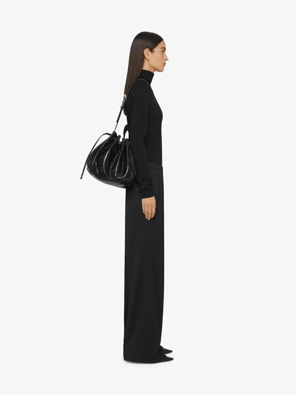 Black Crackled Patent Leather Medium Pumpkin Bag