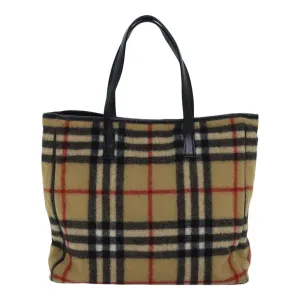 BURBERRY Nova Check Blue Label Shoulder Bag Wool Beige Silver  85897