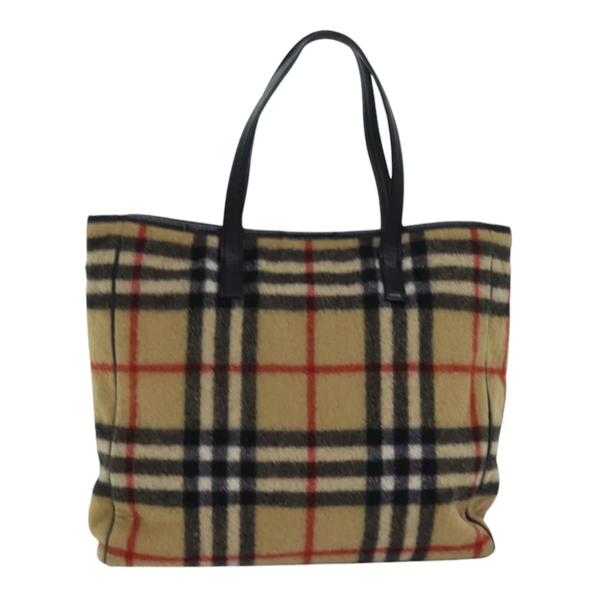 BURBERRY Nova Check Blue Label Shoulder Bag Wool Beige Silver  85897