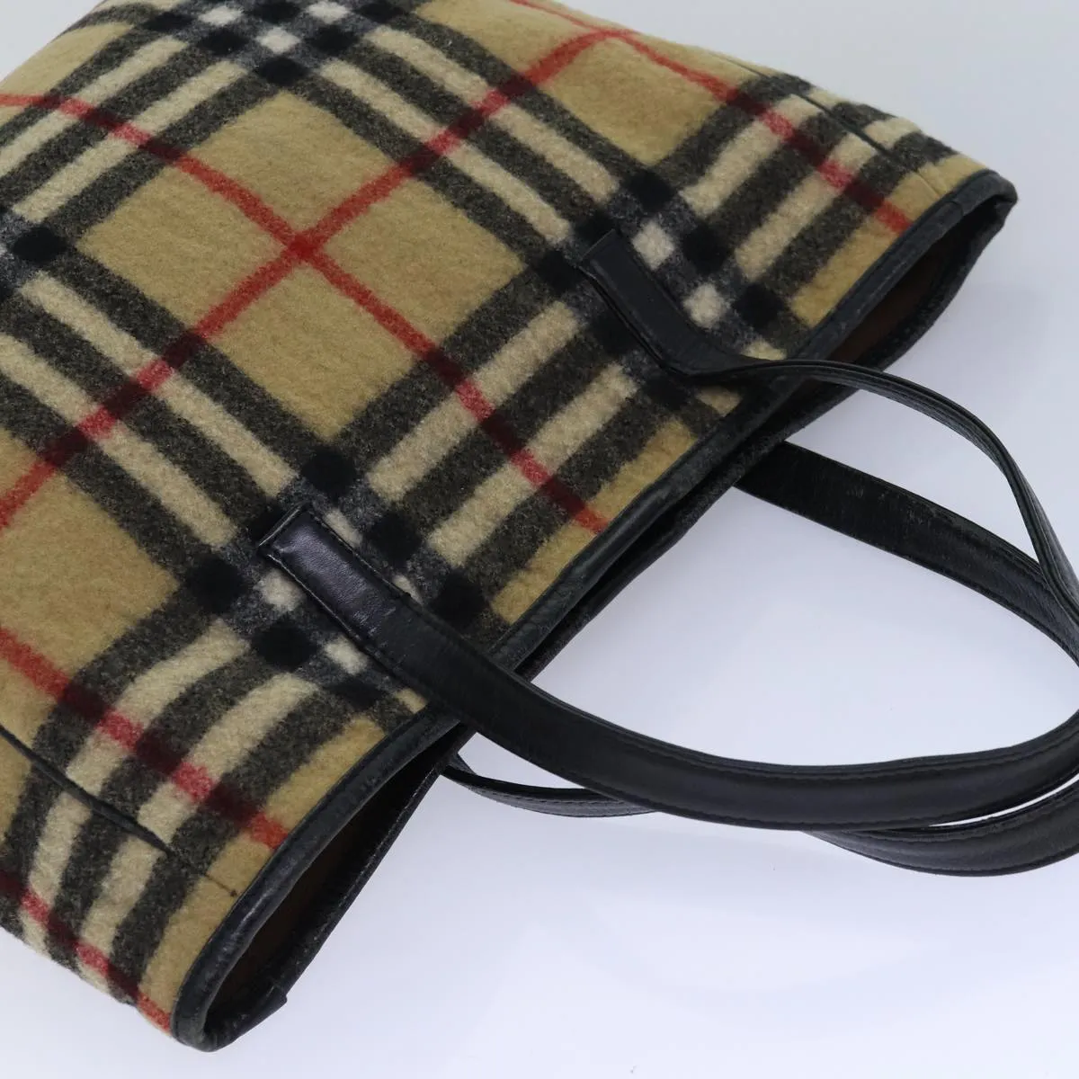 BURBERRY Nova Check Blue Label Shoulder Bag Wool Beige Silver  85897