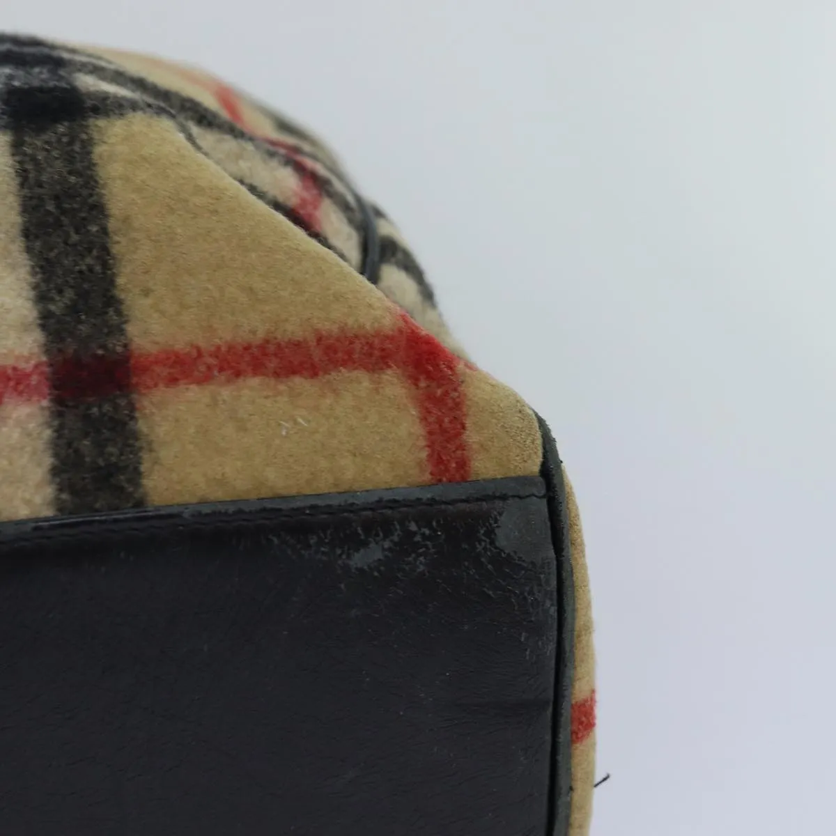 BURBERRY Nova Check Blue Label Shoulder Bag Wool Beige Silver  85897