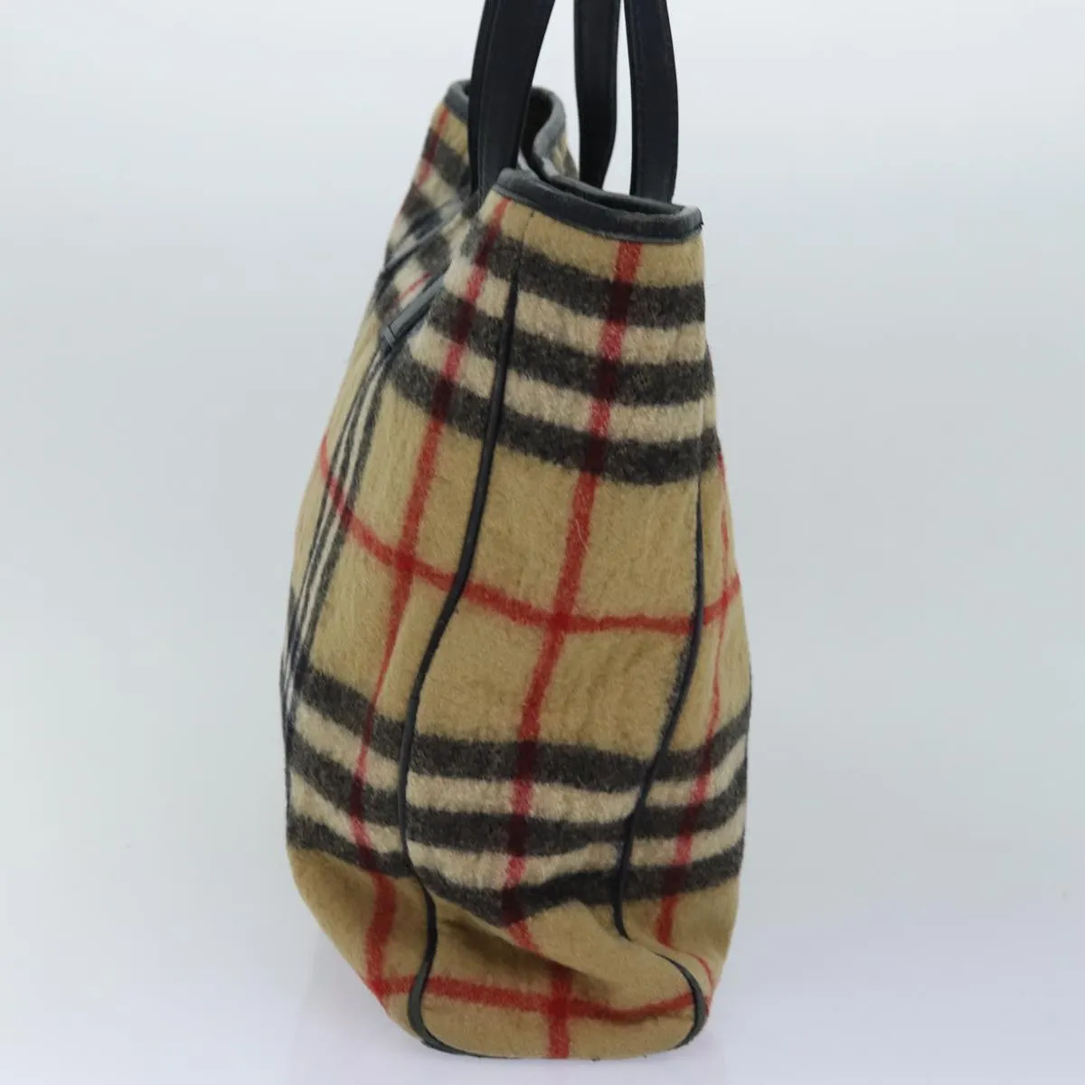 BURBERRY Nova Check Blue Label Shoulder Bag Wool Beige Silver  85897