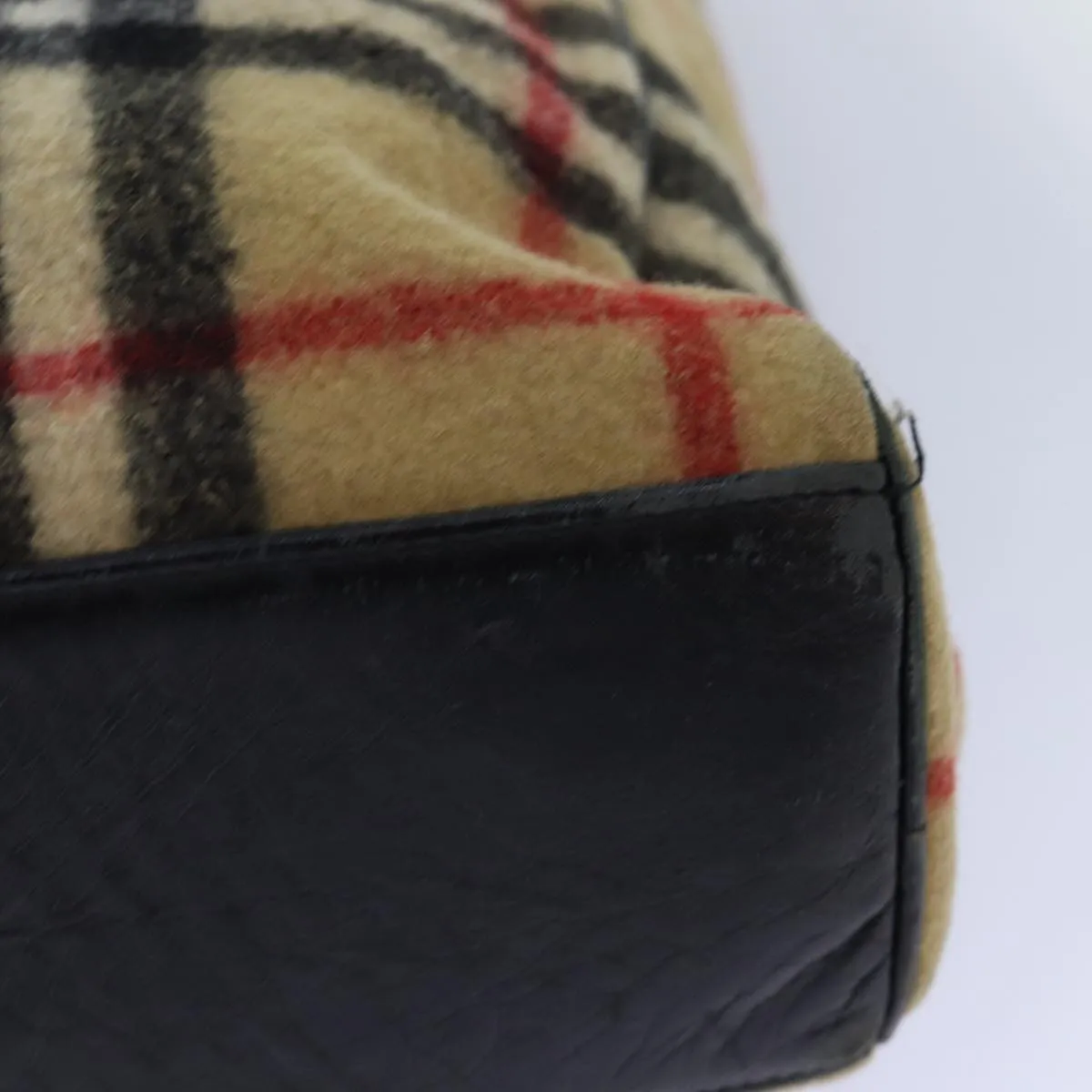 BURBERRY Nova Check Blue Label Shoulder Bag Wool Beige Silver  85897