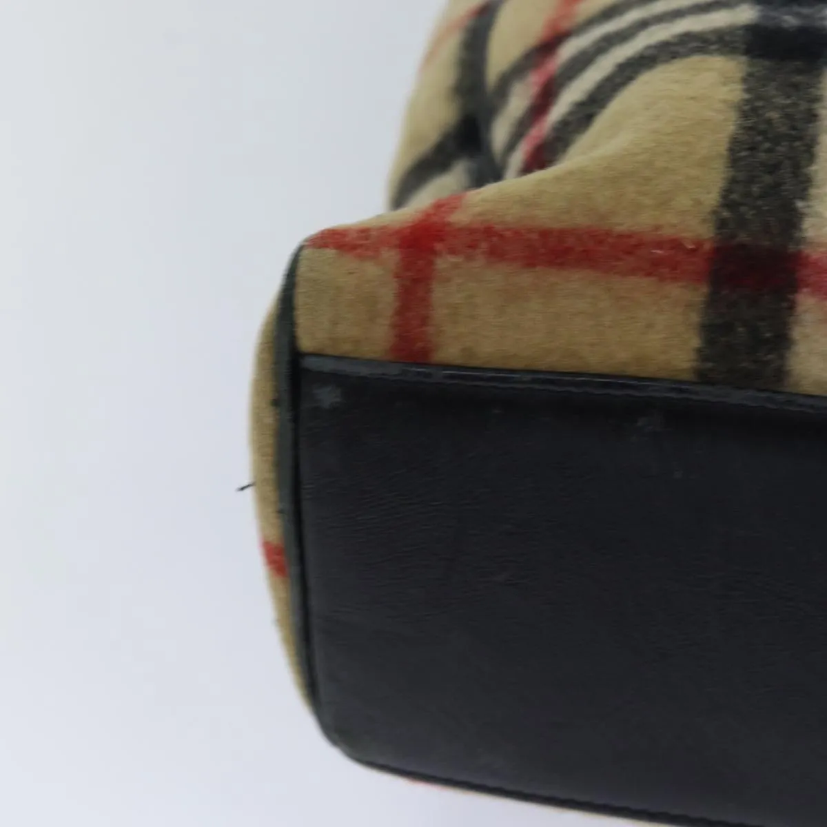 BURBERRY Nova Check Blue Label Shoulder Bag Wool Beige Silver  85897