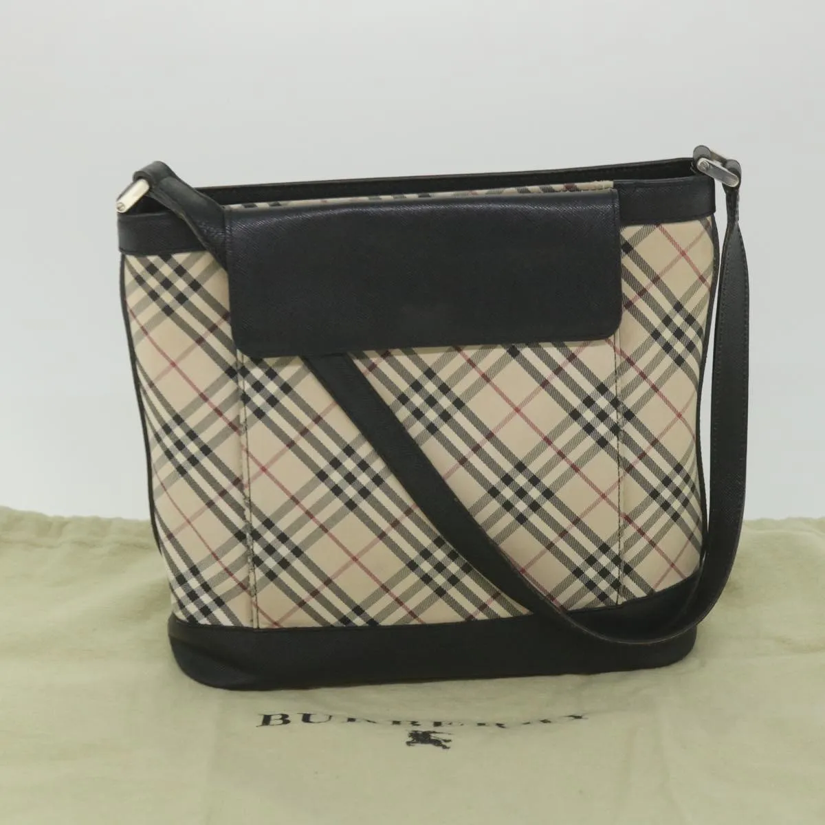 BURBERRY Nova Check Shoulder Bag Nylon Canvas Beige Auth yk9422