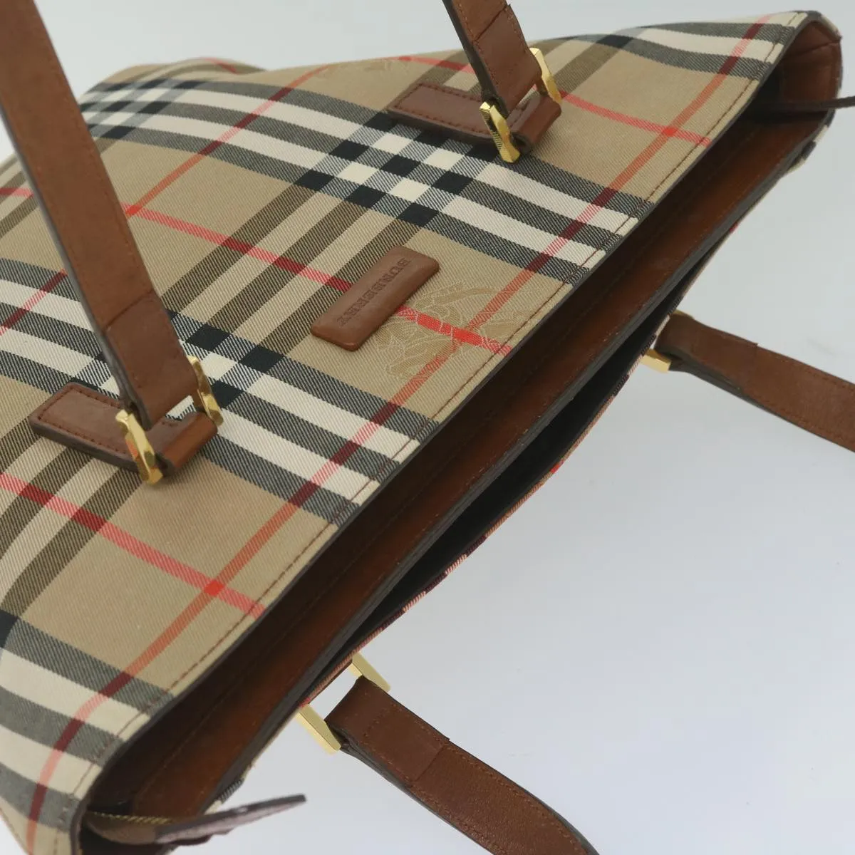 BURBERRY Nova Check Tote Bag Nylon Beige Auth bs10478