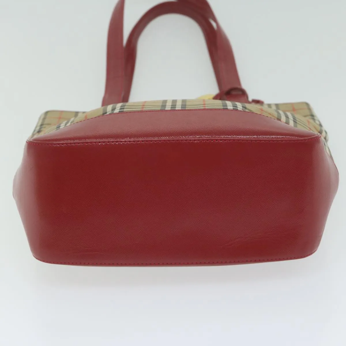 BURBERRY Nova Check Tote Bag Nylon Leather Beige Red  62340