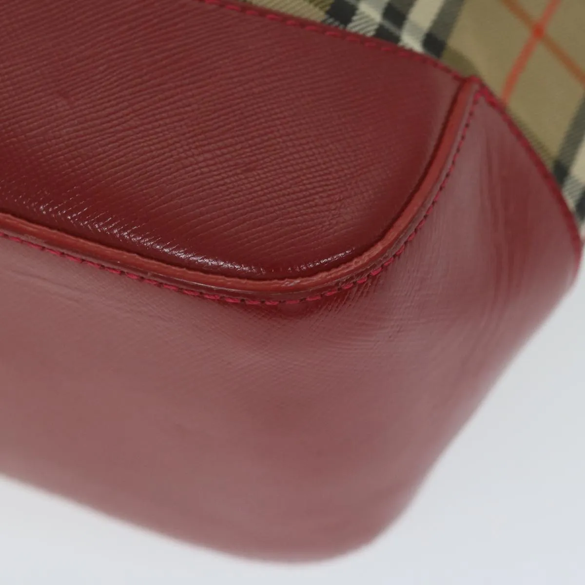 BURBERRY Nova Check Tote Bag Nylon Leather Beige Red  62340