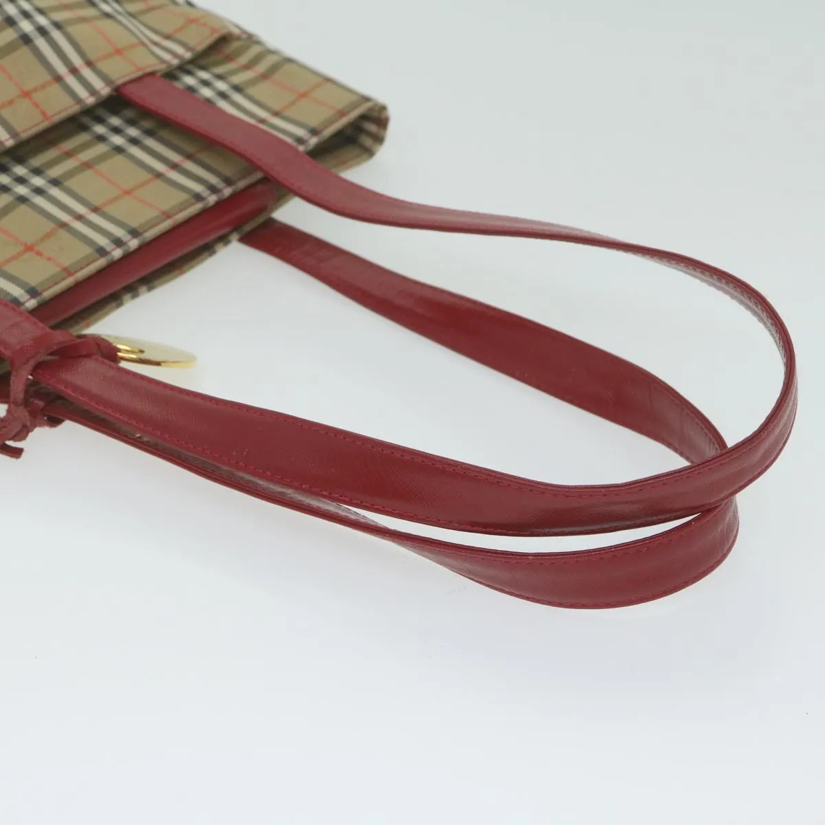 BURBERRY Nova Check Tote Bag Nylon Leather Beige Red  62340