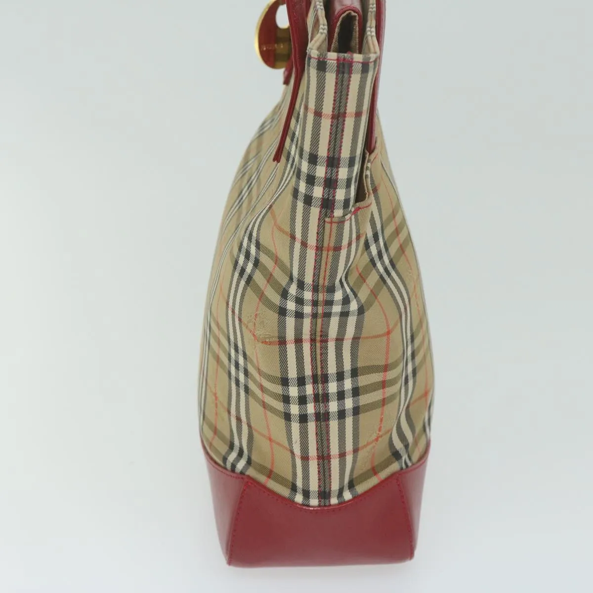 BURBERRY Nova Check Tote Bag Nylon Leather Beige Red  62340