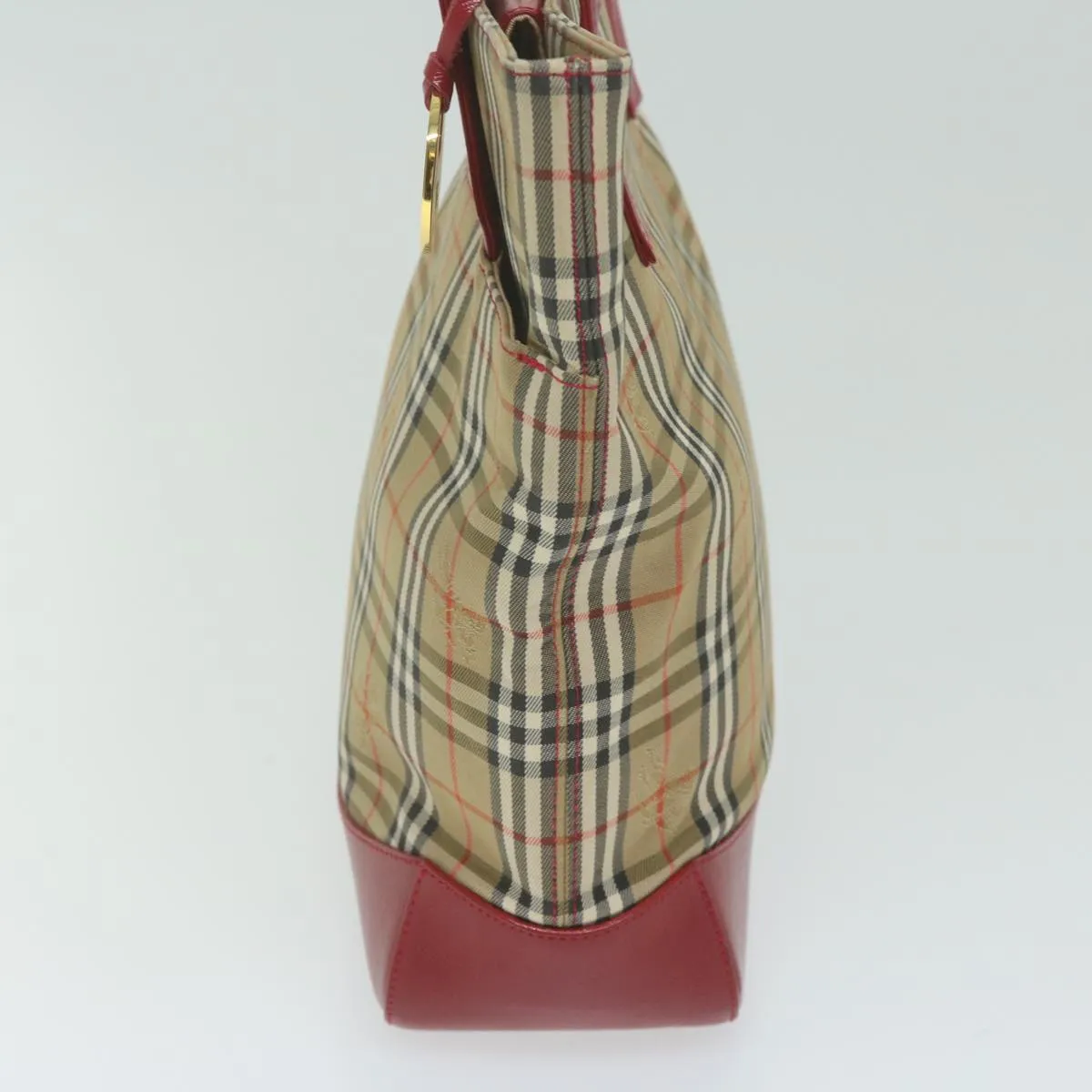 BURBERRY Nova Check Tote Bag Nylon Leather Beige Red  62340