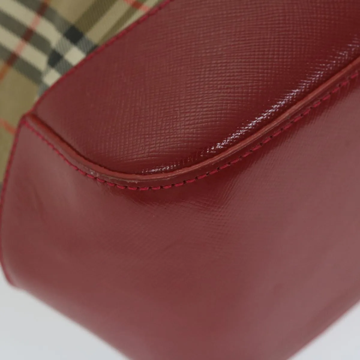 BURBERRY Nova Check Tote Bag Nylon Leather Beige Red  62340