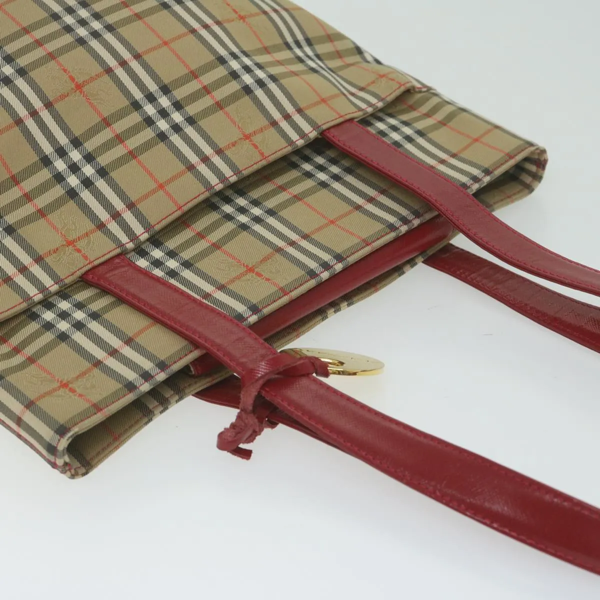 BURBERRY Nova Check Tote Bag Nylon Leather Beige Red  62340