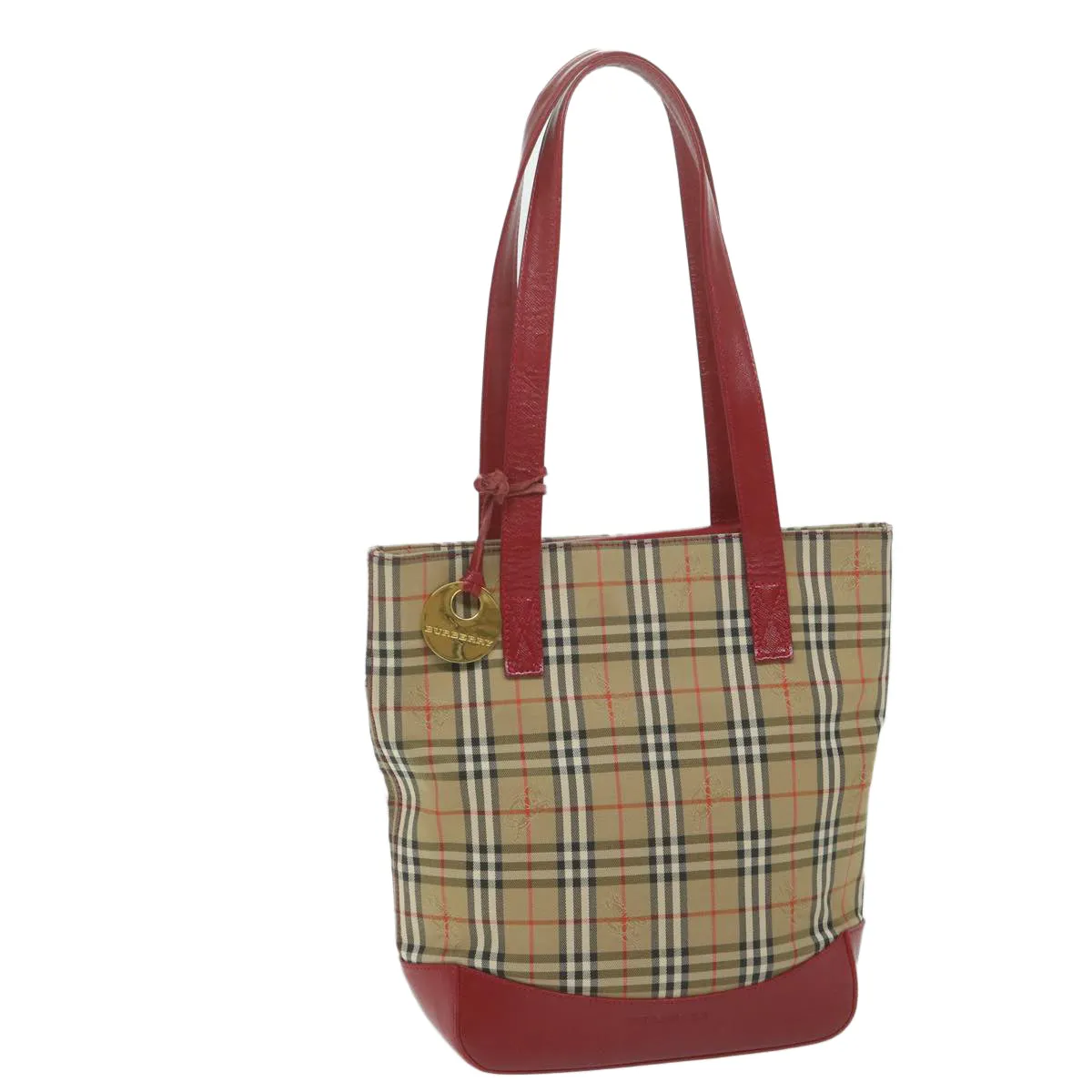 BURBERRY Nova Check Tote Bag Nylon Leather Beige Red  62340