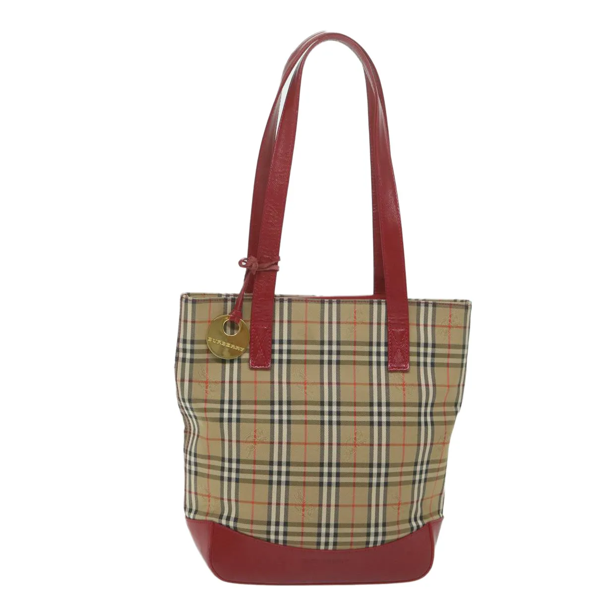 BURBERRY Nova Check Tote Bag Nylon Leather Beige Red  62340