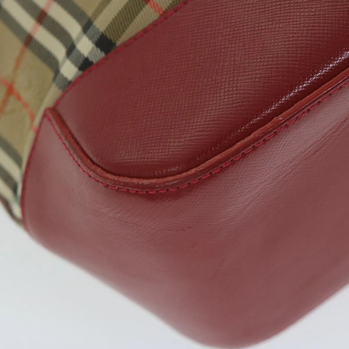 BURBERRY Nova Check Tote Bag Nylon Leather Beige Red  62340