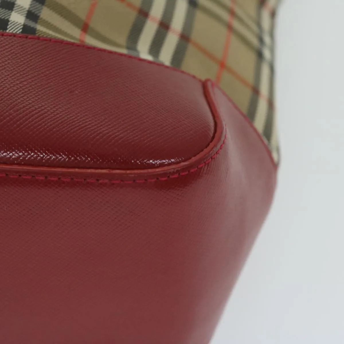 BURBERRY Nova Check Tote Bag Nylon Leather Beige Red  62340