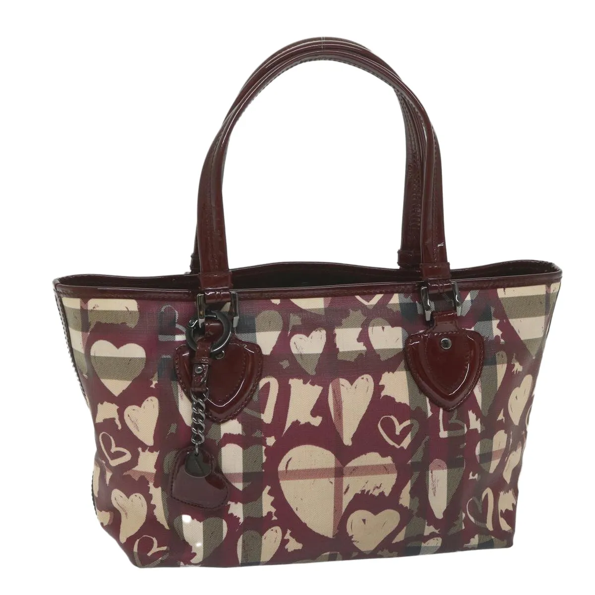 BURBERRY Nova Check Tote Bag PVC Leather Red  hk959