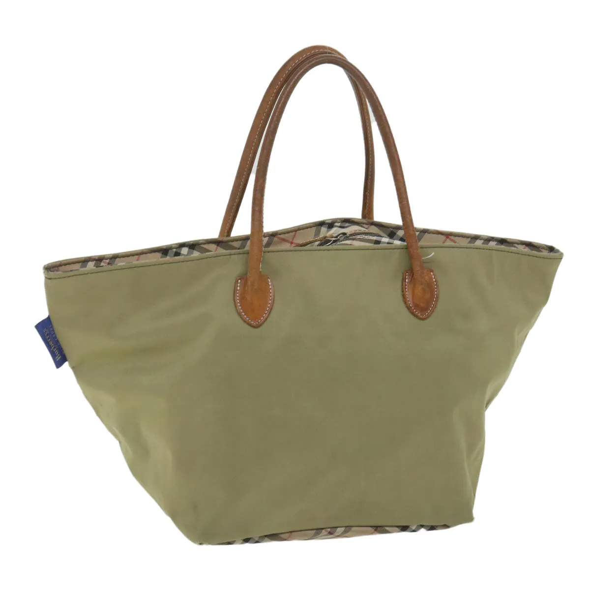 BURBERRYSs Blue Label Tote Bag Nylon Khaki Auth ki3744