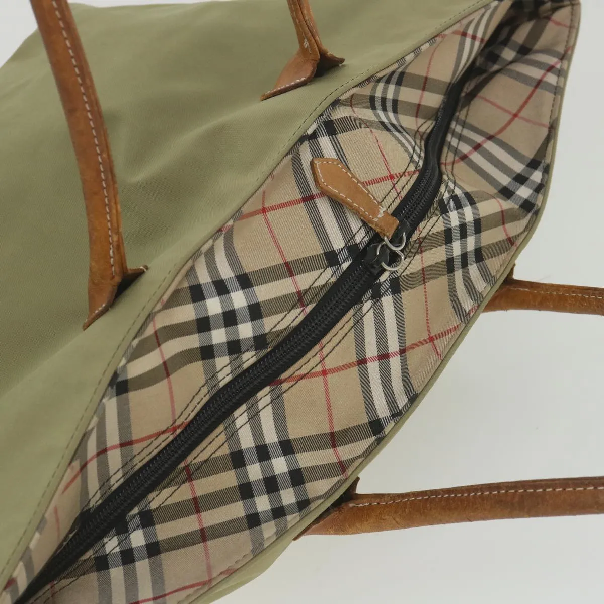 BURBERRYSs Blue Label Tote Bag Nylon Khaki Auth ki3744
