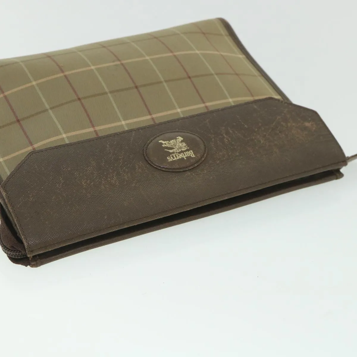 BURBERRYSs Nova Check Clutch Bag Nylon Canvas Brown Auth bs9092