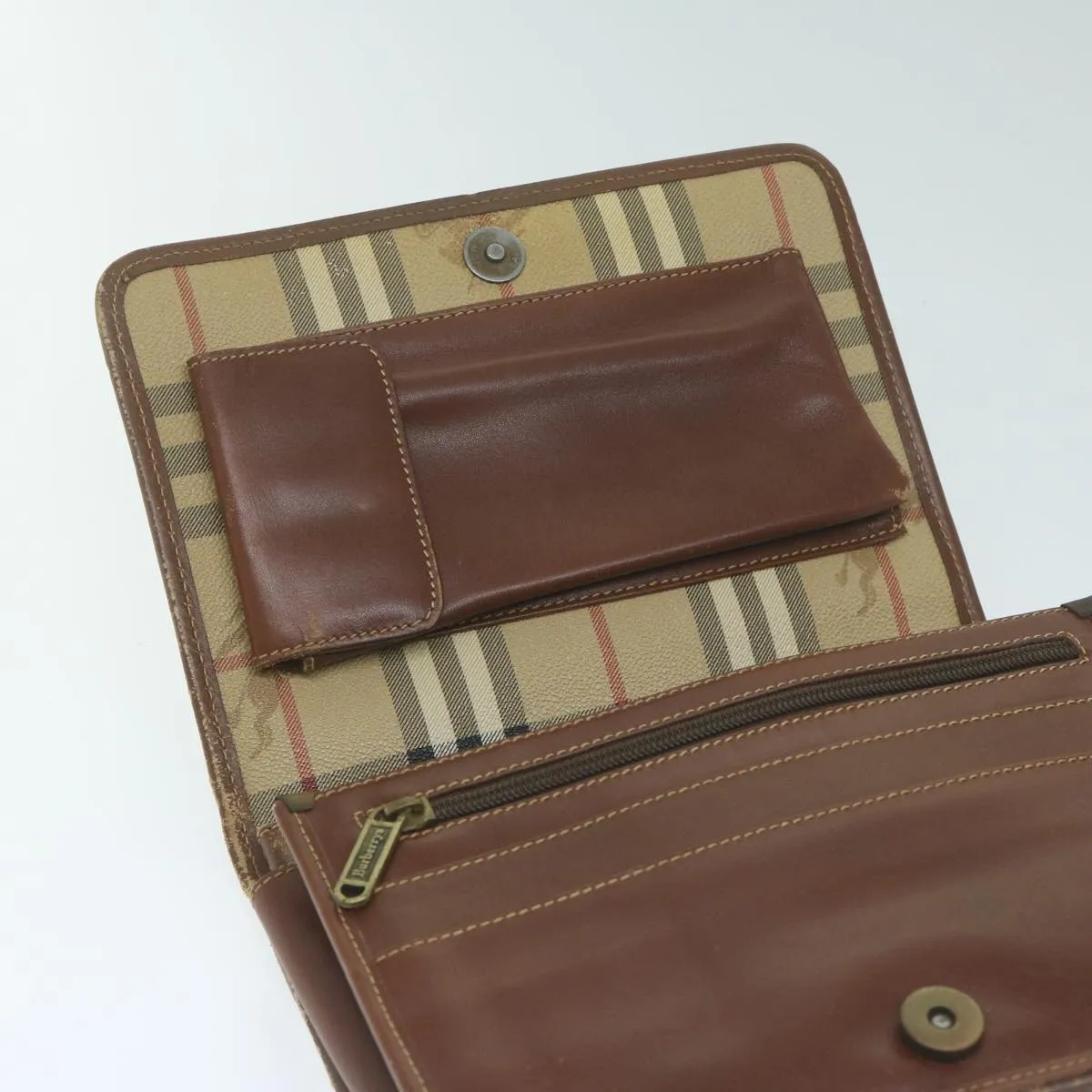BURBERRYSs Nova Check Clutch Bag PVC Leather Beige  bs11501