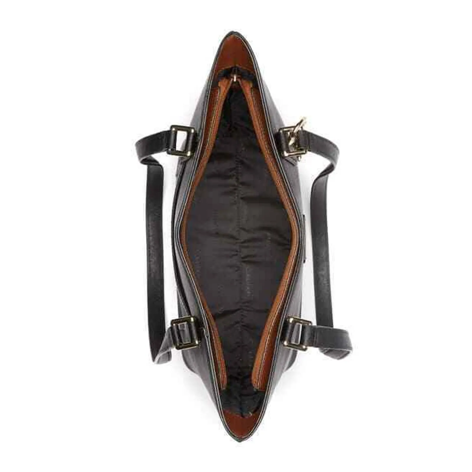 CALVIN KLEIN KEY SAFFIANO LEATHER TOTE DOUBLE STRAP, BLACK GOLD
