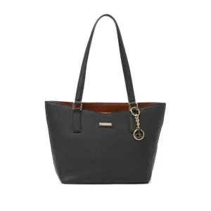 CALVIN KLEIN KEY SAFFIANO LEATHER TOTE DOUBLE STRAP, BLACK GOLD
