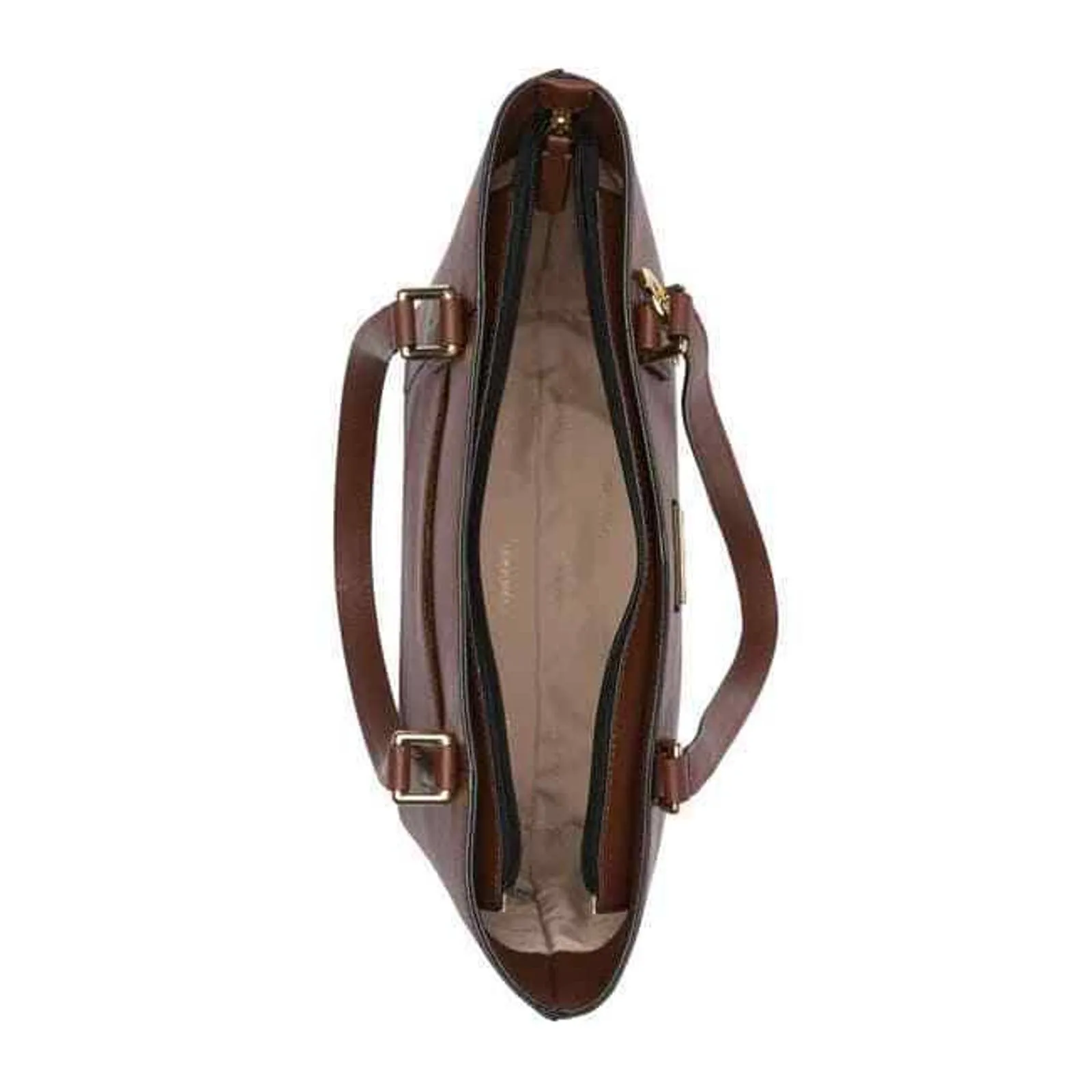 CALVIN KLEIN KEY SAFFIANO LEATHER TOTE DOUBLE STRAP, WALNUT GOLD NWT $198