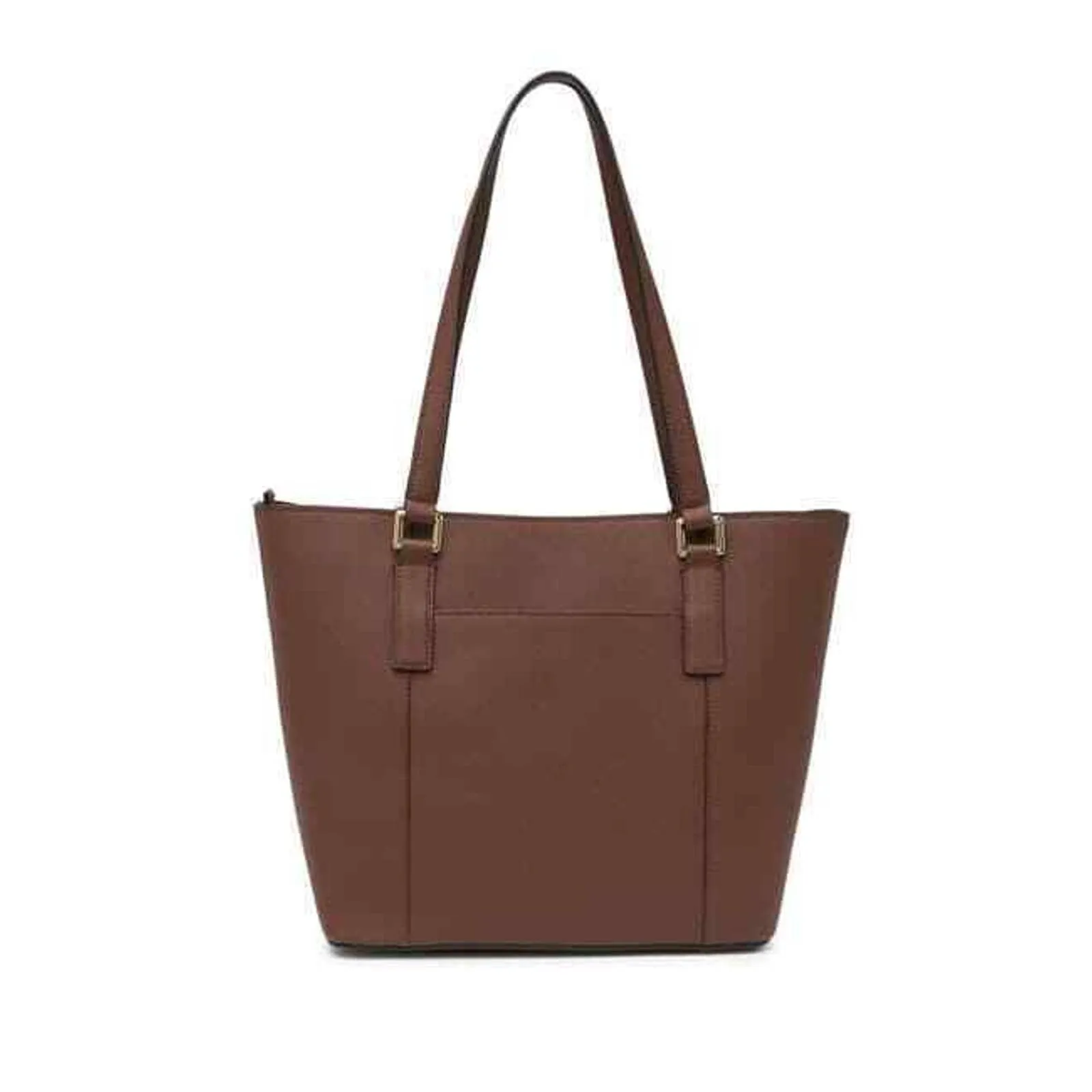 CALVIN KLEIN KEY SAFFIANO LEATHER TOTE DOUBLE STRAP, WALNUT GOLD NWT $198