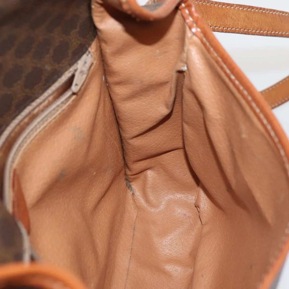 CELINE Macadam Canvas Shoulder Bag PVC Leather Brown Gold Auth 86427