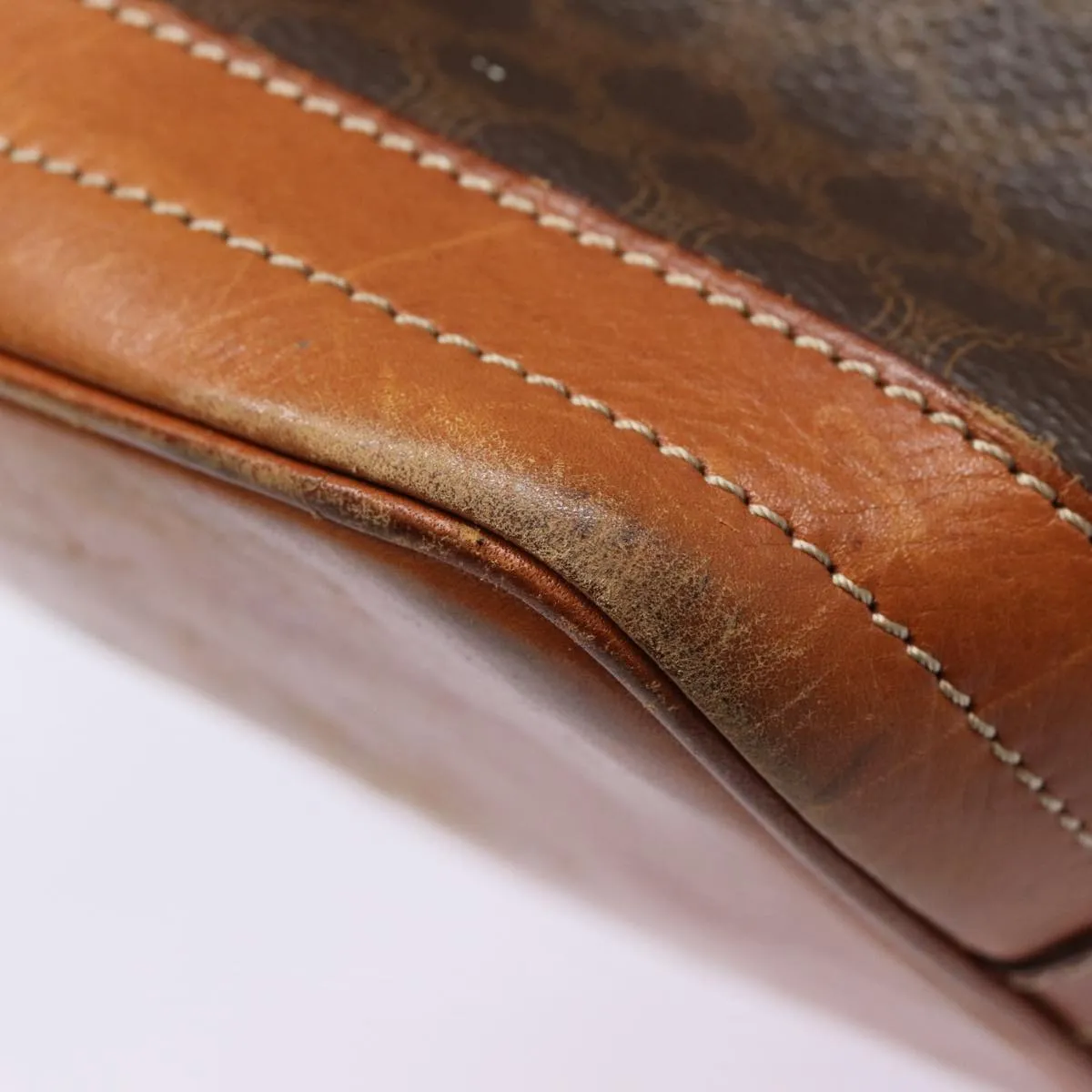 CELINE Macadam Canvas Shoulder Bag PVC Leather Brown Gold Auth mr436