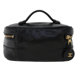 CHANEL Bicolole Vanity Cosmetic Pouch Leather Black CC  bs6921