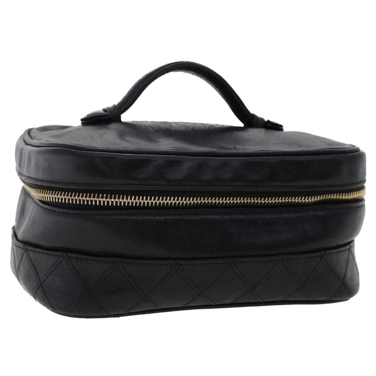 CHANEL Bicolole Vanity Cosmetic Pouch Leather Black CC  bs6921