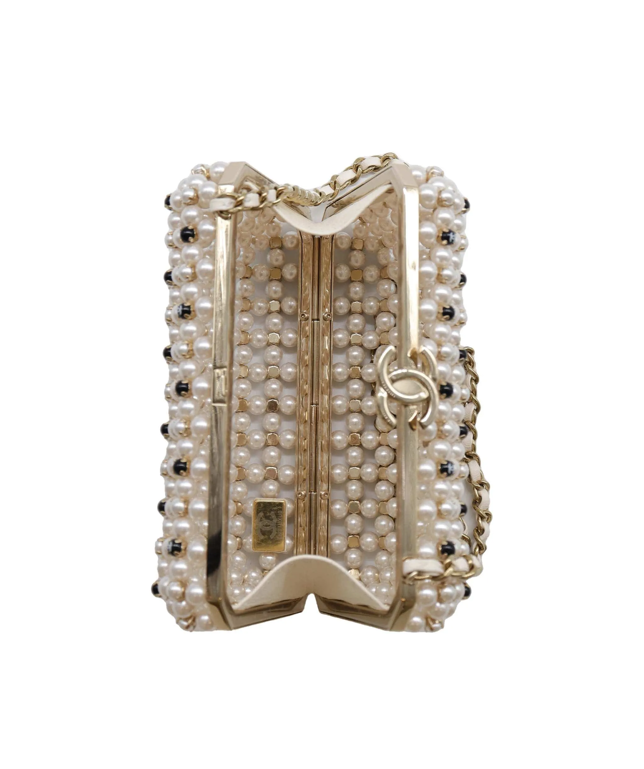 Chanel Caged Pearl Minaudiere Black White - DXBS2525