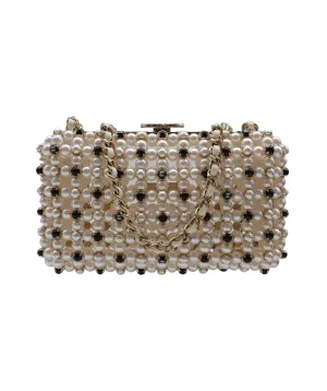 Chanel Caged Pearl Minaudiere Black White - DXBS2525